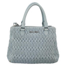 Miu Miu Matelasse Chain Shoulder Bag Leather 2way Silver Light Blue Auth 183039A-13