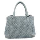 Miu Miu Matelasse Chain Shoulder Bag Leather 2way Silver Light Blue Auth 183039A-2