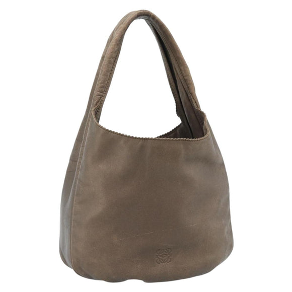 LOEWE Shoulder Bag Leather Brown Silver Auth 183041A