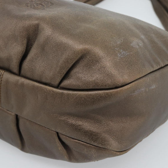 LOEWE Shoulder Bag Leather Brown Silver Auth 183041A