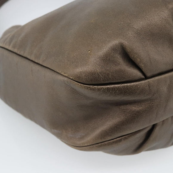 LOEWE Shoulder Bag Leather Brown Silver Auth 183041A