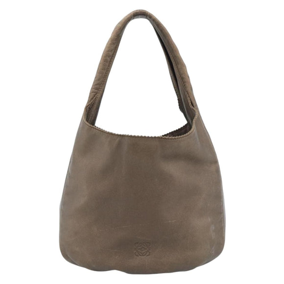 LOEWE Shoulder Bag Leather Brown Silver Auth 183041A