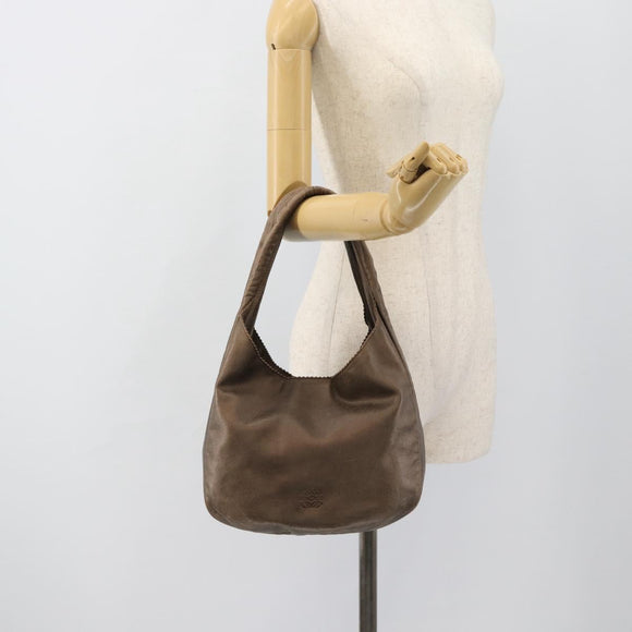 LOEWE Shoulder Bag Leather Brown Silver Auth 183041A