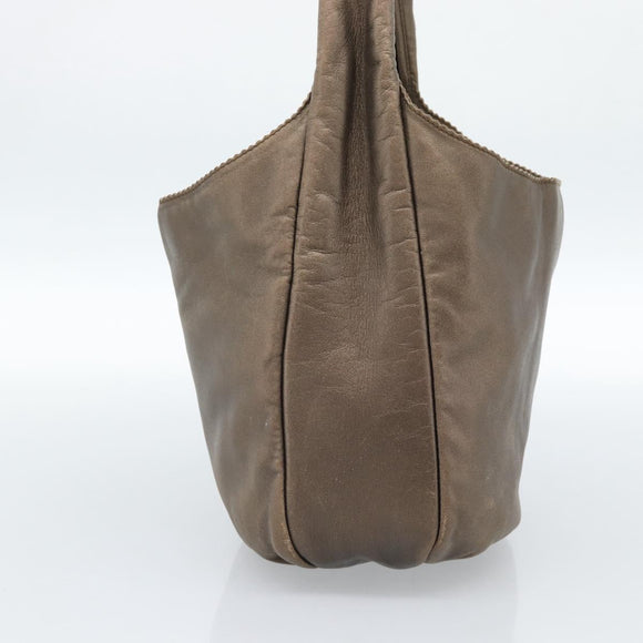 LOEWE Shoulder Bag Leather Brown Silver Auth 183041A