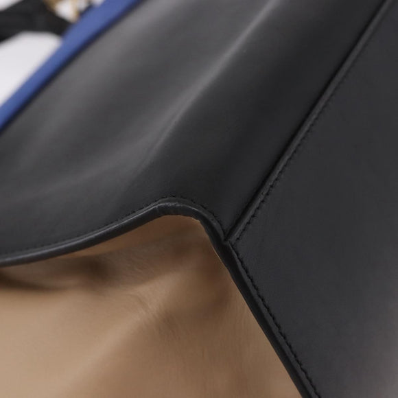 CELINE Trapeze Hand Bag Leather 2way Black Gold Auth 183043