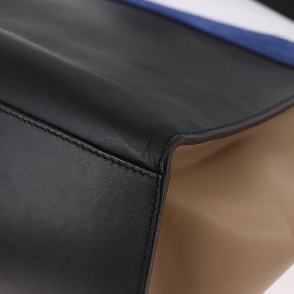CELINE Trapeze Hand Bag Leather 2way Black Gold Auth 183043