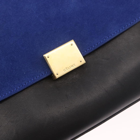 CELINE Trapeze Hand Bag Leather 2way Black Gold Auth 183043