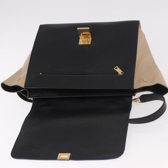 CELINE Trapeze Hand Bag Leather 2way Black Gold Auth 183043
