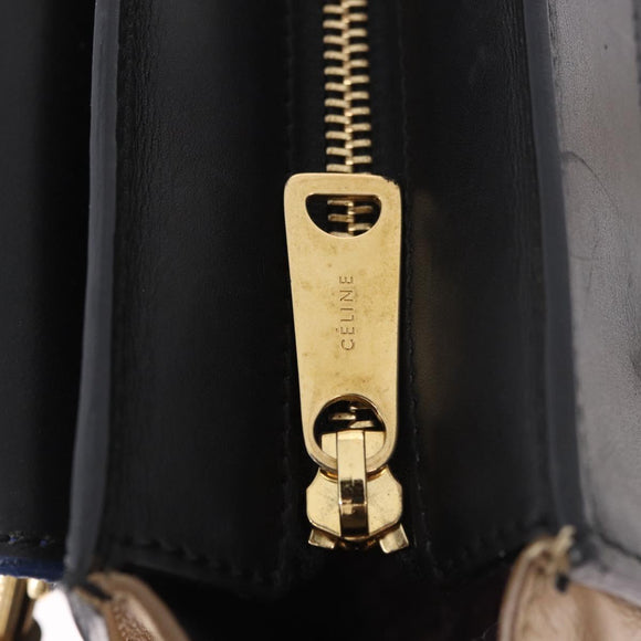 CELINE Trapeze Hand Bag Leather 2way Black Gold Auth 183043