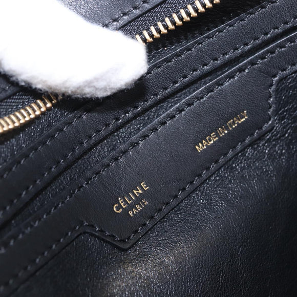 CELINE Trapeze Hand Bag Leather 2way Black Gold Auth 183043