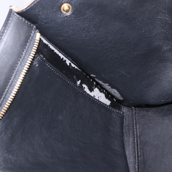 CELINE Trapeze Hand Bag Leather 2way Black Gold Auth 183043