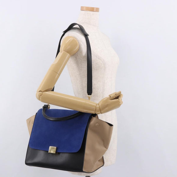 CELINE Trapeze Hand Bag Leather 2way Black Gold Auth 183043