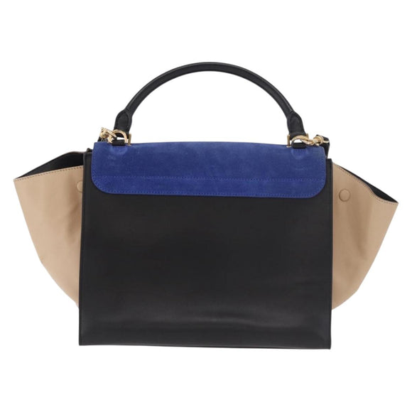 CELINE Trapeze Hand Bag Leather 2way Black Gold Auth 183043