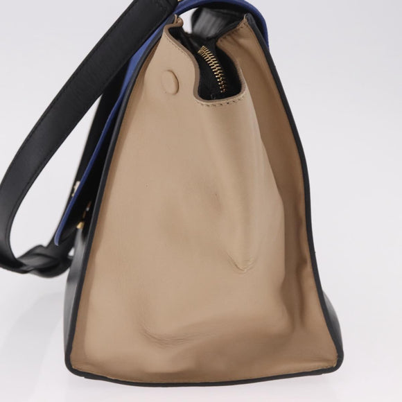 CELINE Trapeze Hand Bag Leather 2way Black Gold Auth 183043