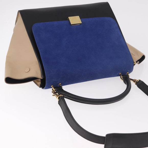 CELINE Trapeze Hand Bag Leather 2way Black Gold Auth 183043