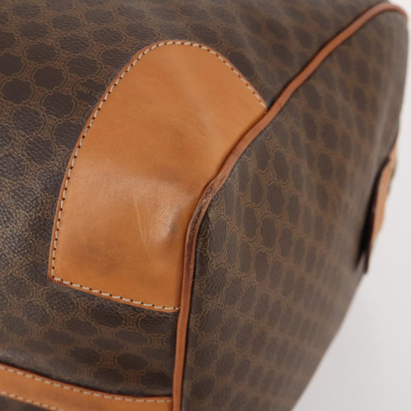 CELINE Macadam Canvas Boston Bag PVC Leather Brown Gold Auth 183045A