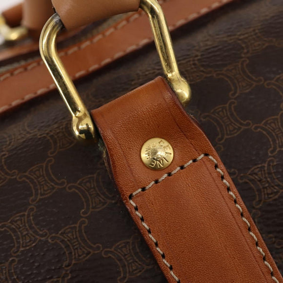 CELINE Macadam Canvas Boston Bag PVC Leather Brown Gold Auth 183045A