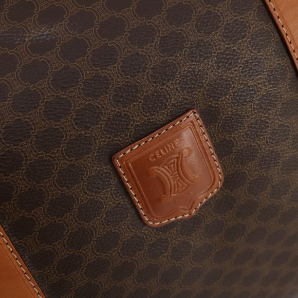 CELINE Macadam Canvas Boston Bag PVC Leather Brown Gold Auth 183045A