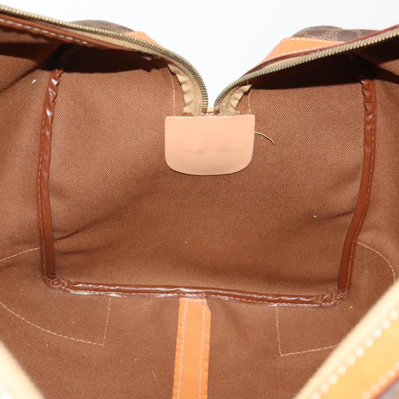CELINE Macadam Canvas Boston Bag PVC Leather Brown Gold Auth 183045A