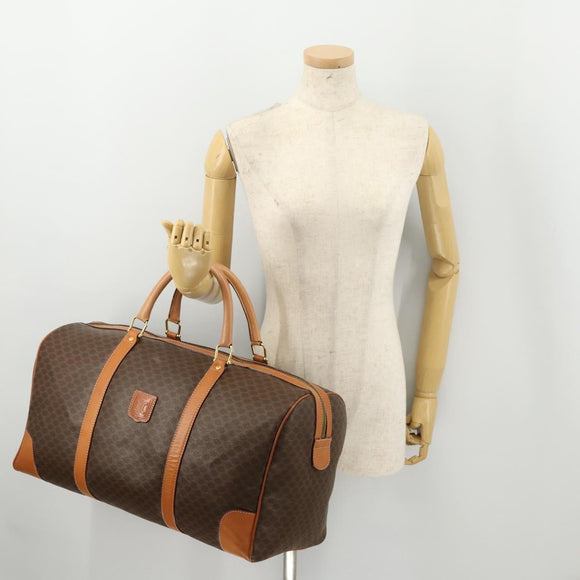 CELINE Macadam Canvas Boston Bag PVC Leather Brown Gold Auth 183045A