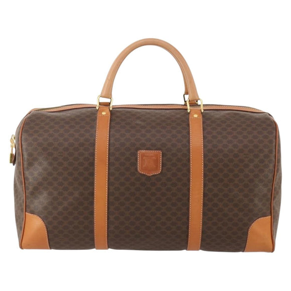 CELINE Macadam Canvas Boston Bag PVC Leather Brown Gold Auth 183045A