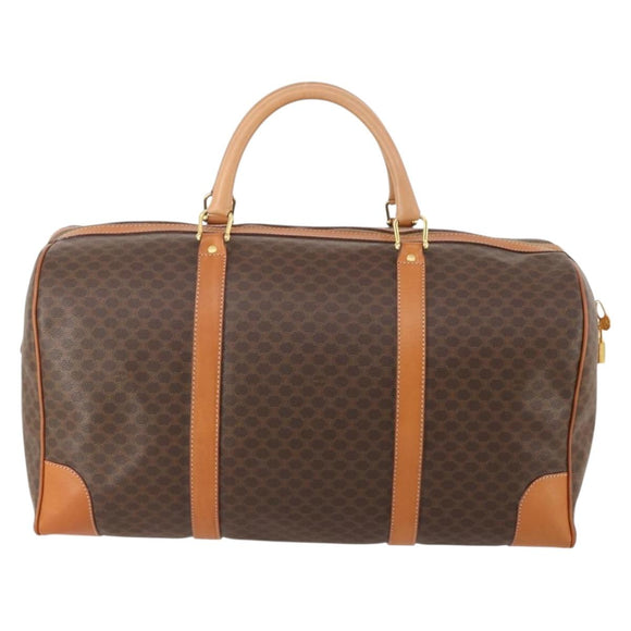 CELINE Macadam Canvas Boston Bag PVC Leather Brown Gold Auth 183045A