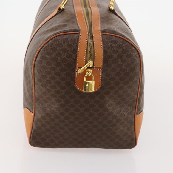 CELINE Macadam Canvas Boston Bag PVC Leather Brown Gold Auth 183045A