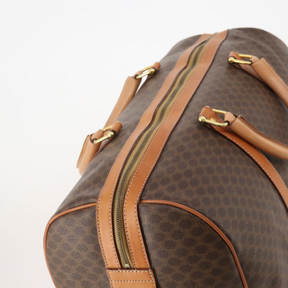 CELINE Macadam Canvas Boston Bag PVC Leather Brown Gold Auth 183045A