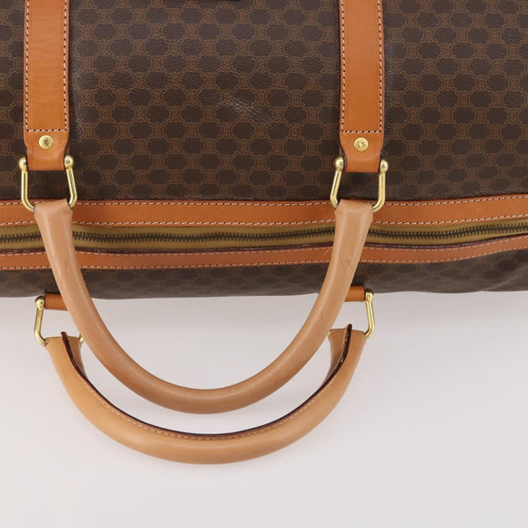 CELINE Macadam Canvas Boston Bag PVC Leather Brown Gold Auth 183045A