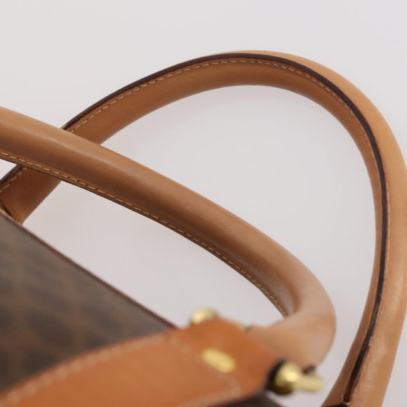 CELINE Macadam Canvas Boston Bag PVC Leather Brown Gold Auth 183045A