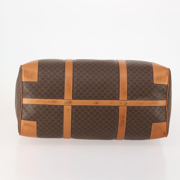 CELINE Macadam Canvas Boston Bag PVC Leather Brown Gold Auth 183045A