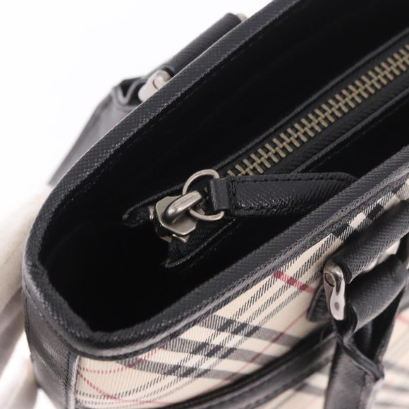 BURBERRY Nova Check Tote Bag Canvas Beige Silver Auth 183046V