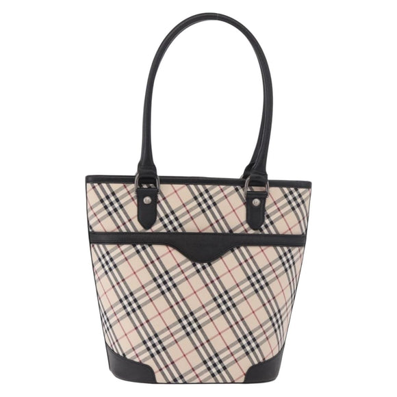 BURBERRY Nova Check Tote Bag Canvas Beige Silver Auth 183046V