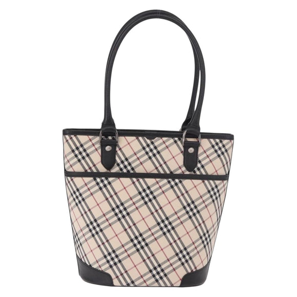 BURBERRY Nova Check Tote Bag Canvas Beige Silver Auth 183046V