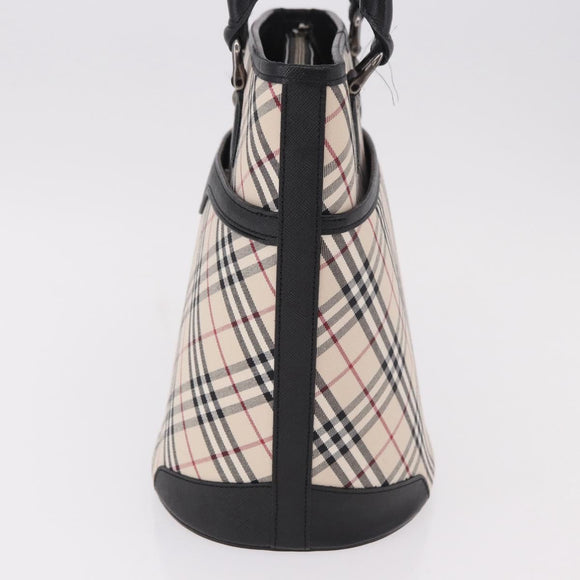 BURBERRY Nova Check Tote Bag Canvas Beige Silver Auth 183046V