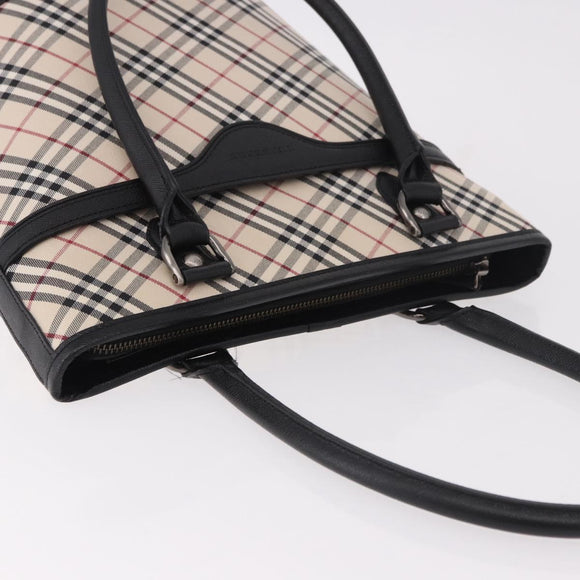 BURBERRY Nova Check Tote Bag Canvas Beige Silver Auth 183046V