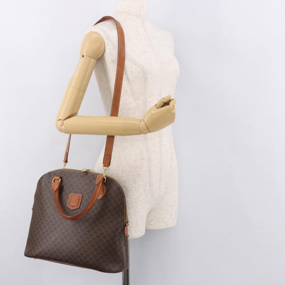 CELINE Macadam Canvas Hand Bag PVC Leather 2way Brown Gold Auth 183047
