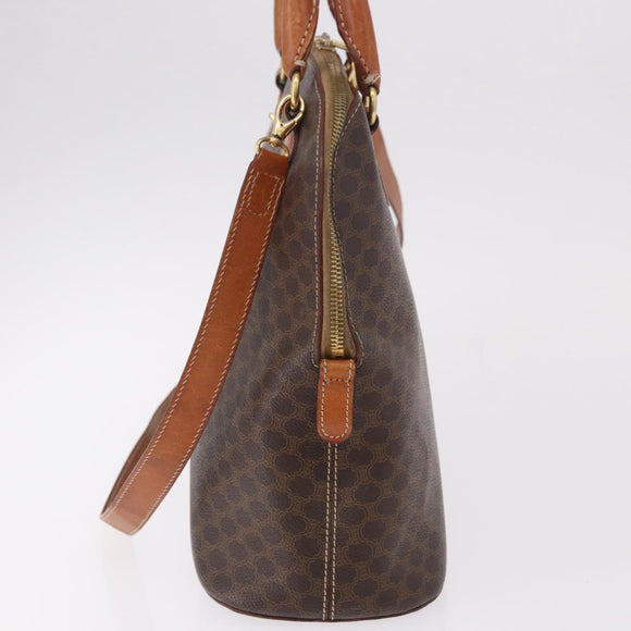 CELINE Macadam Canvas Hand Bag PVC Leather 2way Brown Gold Auth 183047