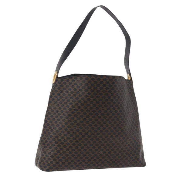 CELINE Macadam Canvas Circle Shoulder Bag PVC Leather Black Gold Auth 183048V