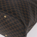 CELINE Macadam Canvas Circle Shoulder Bag PVC Leather Black Gold Auth 183048V-12