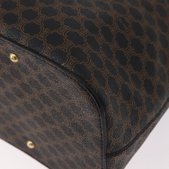 CELINE Macadam Canvas Circle Shoulder Bag PVC Leather Black Gold Auth 183048V