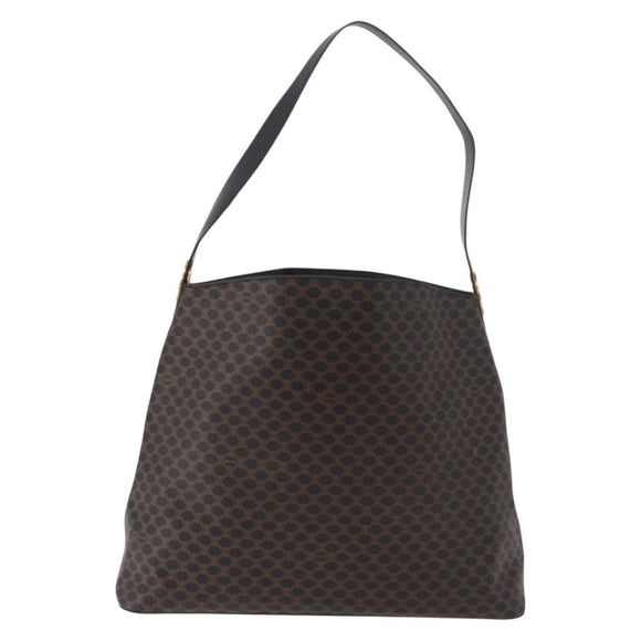 CELINE Macadam Canvas Circle Shoulder Bag PVC Leather Black Gold Auth 183048V