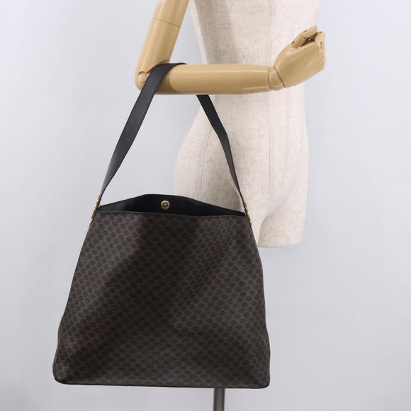 CELINE Macadam Canvas Circle Shoulder Bag PVC Leather Black Gold Auth 183048V