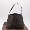 CELINE Macadam Canvas Circle Shoulder Bag PVC Leather Black Gold Auth 183048V-23