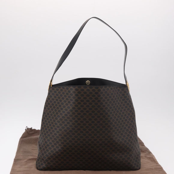 CELINE Macadam Canvas Circle Shoulder Bag PVC Leather Black Gold Auth 183048V