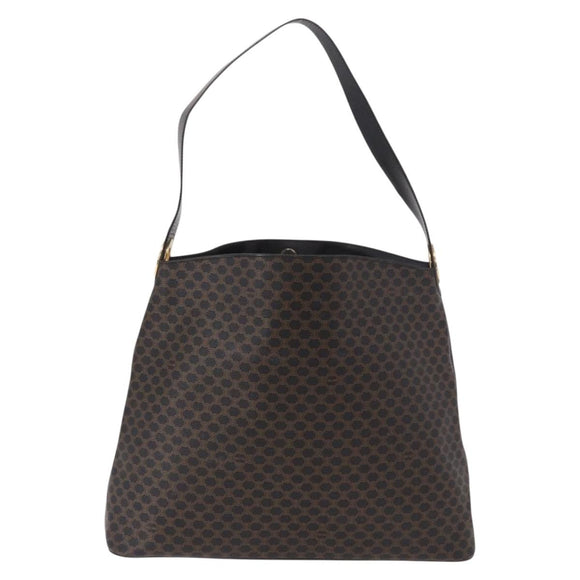 CELINE Macadam Canvas Circle Shoulder Bag PVC Leather Black Gold Auth 183048V