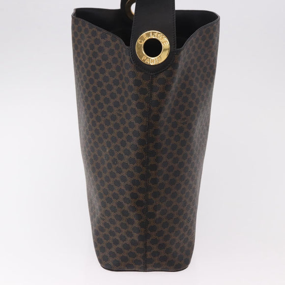 CELINE Macadam Canvas Circle Shoulder Bag PVC Leather Black Gold Auth 183048V
