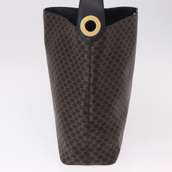 CELINE Macadam Canvas Circle Shoulder Bag PVC Leather Black Gold Auth 183048V
