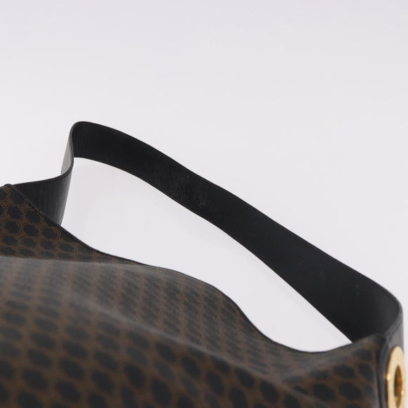 CELINE Macadam Canvas Circle Shoulder Bag PVC Leather Black Gold Auth 183048V