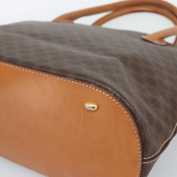 CELINE Macadam Canvas Hand Bag PVC Leather 2way Brown Gold Auth 183049